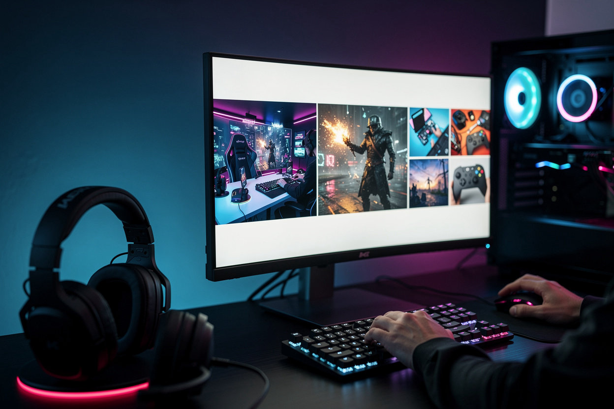 Hastastic gaming content portfolio showcase featuring streamer setup videos and esports highlight reels